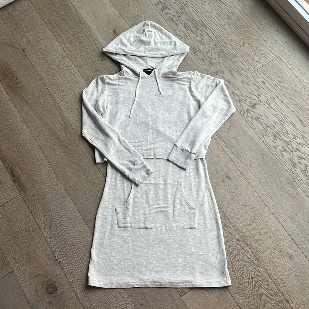 NWOT Monrow Supersoft Double Layer Hoody Dress in Ash Gray (Small) - Picture 8 of 16